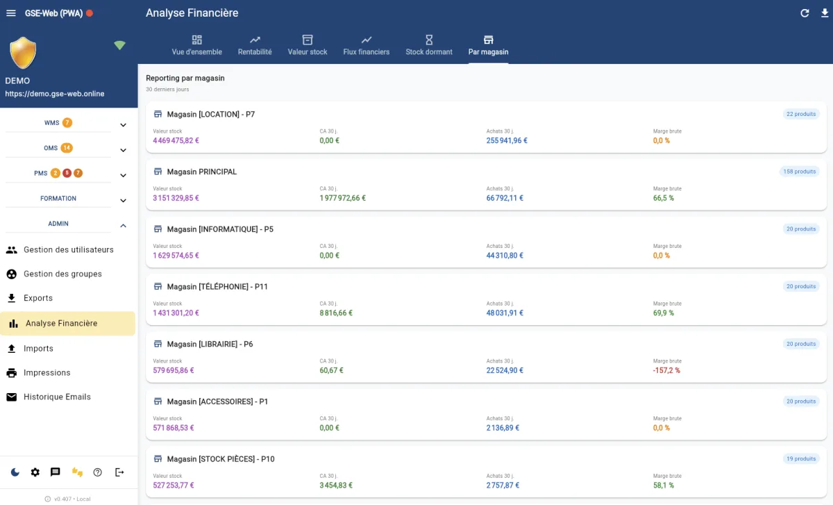 Analyse financière par site/magasin — GSE-Web